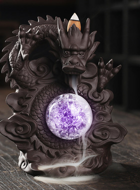 跨境 紫砂倒流香薰炉家居饰品摆件 创意中国龙LED灯回流香炉原创