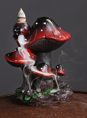 跨境树脂倒流香香炉家居摆件 创意蘑菇欧式高山流水倒流香炉批发