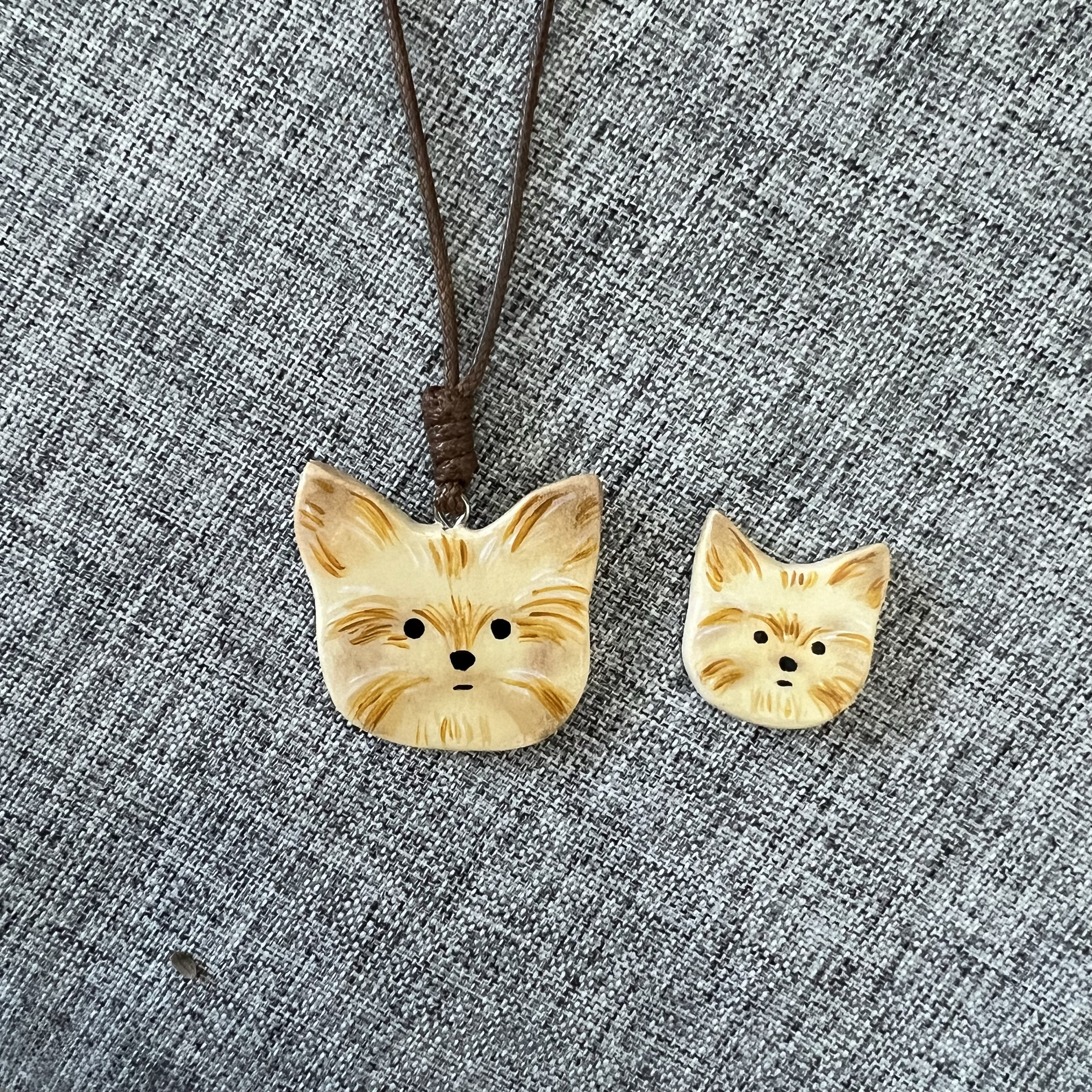 原创纯手绘石塑粘土猫狗项链毛衣链小米珠可爱卡通女小众设计礼物