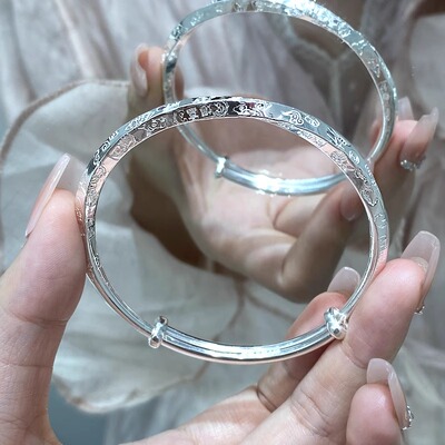 莫比乌斯银手镯女款光面推拉银镯