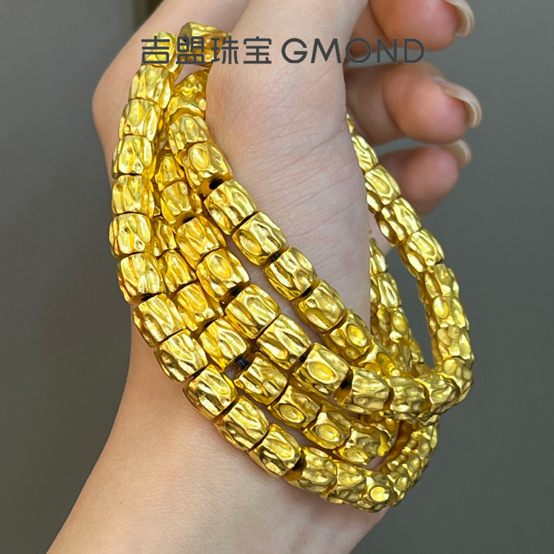 999足金珠串百香籽古法黄金项链