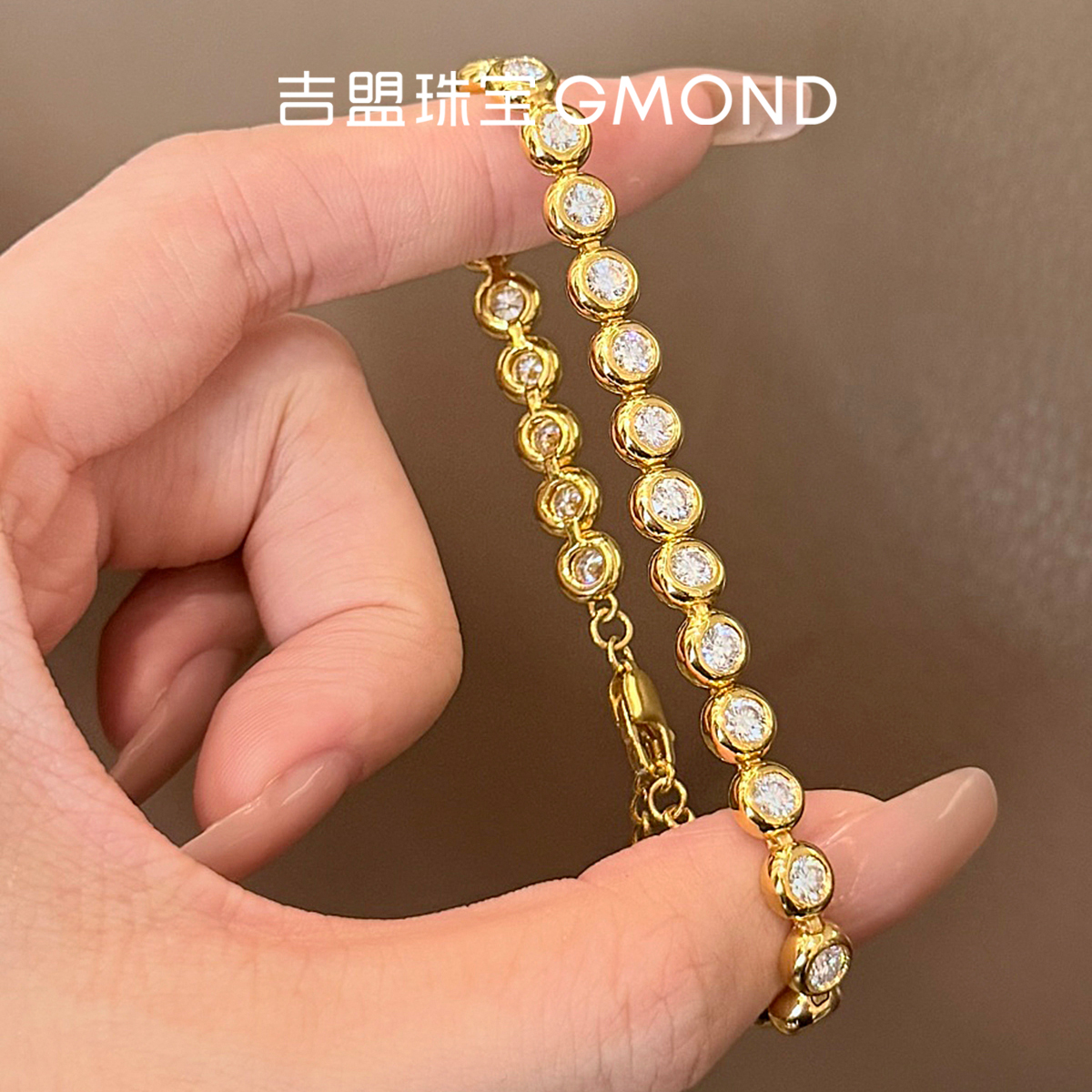 古法黄金手链小泡泡手串莫桑钻