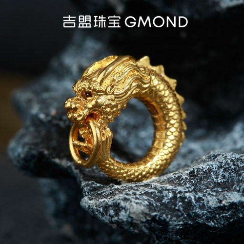 999足金文玩龙鱼卡环古法黄金