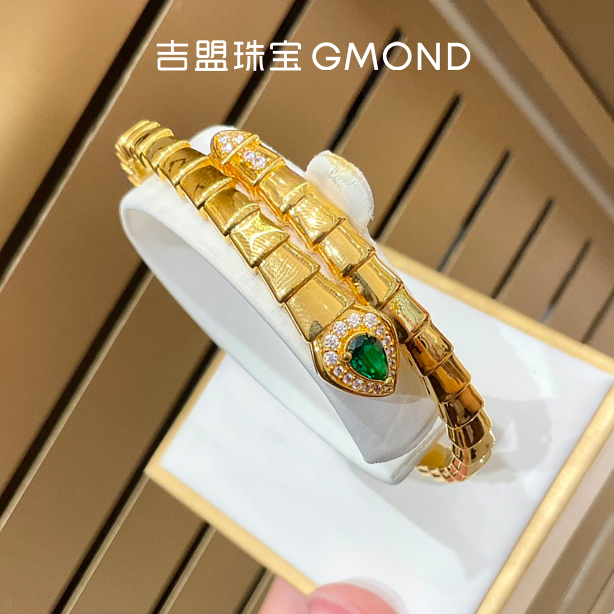 5D点钻黄金手镯绿蛇骨足金镯子