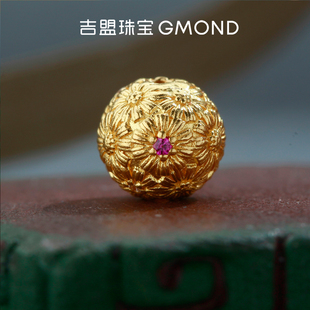 吉盟珠宝999足金转运珠古法黄金花神珠藏式文玩珠串108配饰新中式