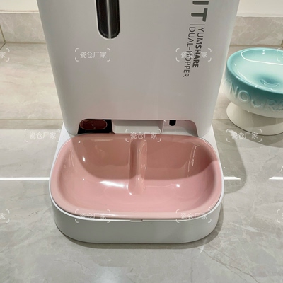 双子星玫粉色陶瓷碗喂食器平替碗宠物陶瓷碗猫狗碗猫粮碗防黑下巴