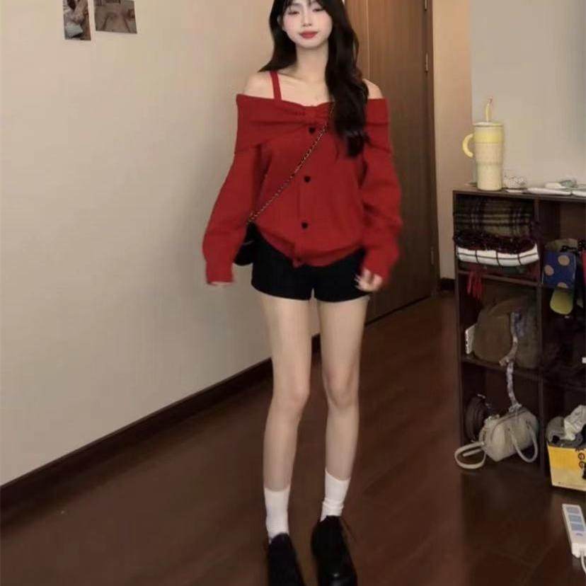 微胖MM红色针织衫女2025冬新款慵懒风露肩气质高级感长袖套头毛衣,女装/女士精品,大码内搭,淘宝优惠券,粉丝福利购,淘宝优惠卷