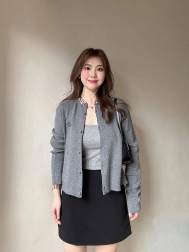 微胖MM灰色复古短款针织衫开衫