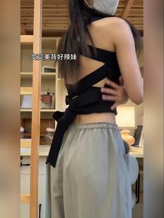 带胸垫露背外穿透气美背吊带 微胖MM辣妹纯欲交叉系带运动背心夏季