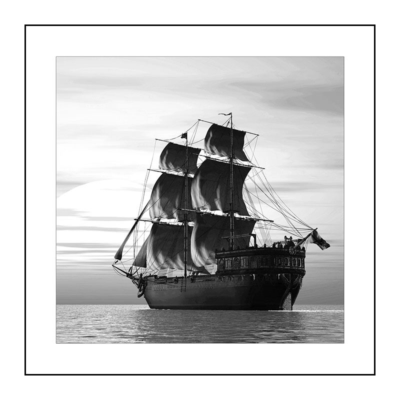 客厅沙发背景墙挂画办公室工业风黑白装饰画帆u船卧室床头饭厅壁