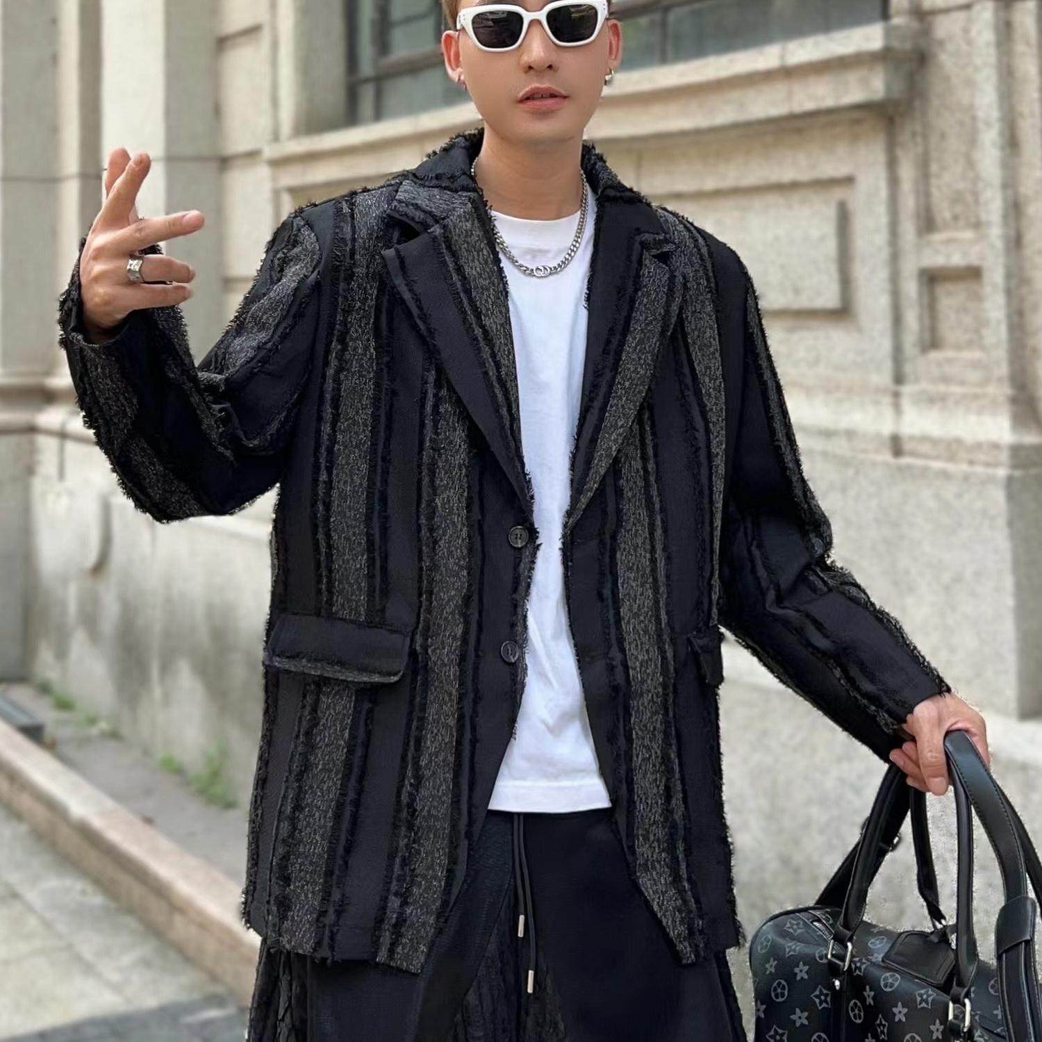 ins秋冬西装外套宽松条纹长袖西服日系男小众设计感百搭休闲外套,男装,休闲西服,淘宝优惠券,粉丝福利购,淘宝优惠卷