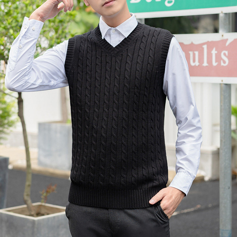 秋冬男士针织背心V领纯色休闲坎肩无袖毛背心马甲针织衫毛线衣潮