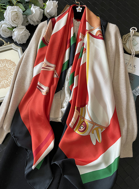 一匹马真丝丝巾140cm 斜纹绸围巾女大方巾保暖披肩女外搭春秋围脖