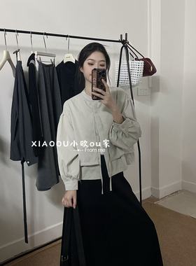 OU女春秋高级感单排扣抽绳上衣韩版宽松洋气减龄假两件长袖外套