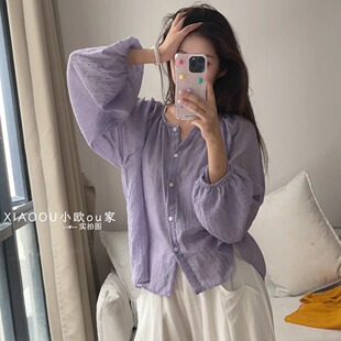罩衫女夏季轻薄防晒宽松灯笼袖圆领多色高级感开衫