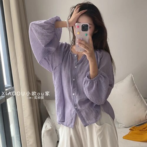 罩衫女夏季轻薄防晒宽松灯笼袖圆领多色高级感开衫