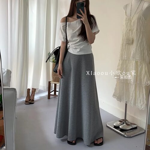 休闲慵懒优雅A字半身裙女高腰显瘦百搭垂感大摆长裙