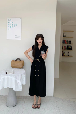 西装领连衣裙女高级感夏季高端正式场合通勤气质女人味双排扣长裙