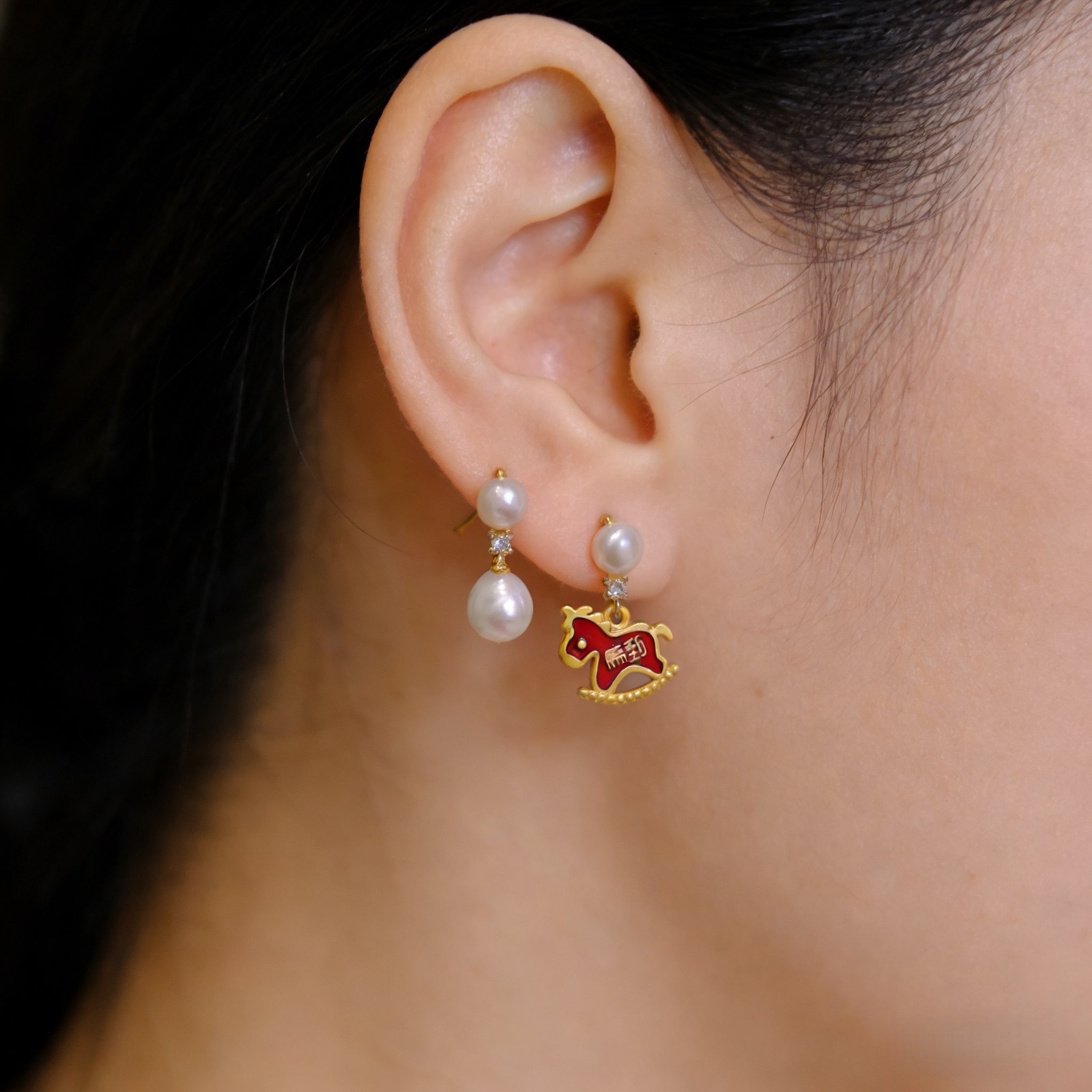 本命年小马银针淡水珍珠耳钉吊坠日常百搭耳环轻奢高级感气质耳饰,珠宝/钻石/翡翠,耳饰,淘宝优惠券,粉丝福利购,淘宝优惠卷