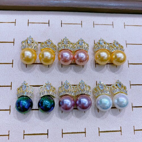 新款925银冰雪皇冠女王天然海贝耳饰潮流气质送女友礼物