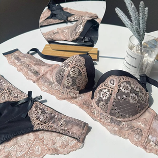 蕾丝性感女文胸薄杯聚拢大胸显大舒适内衣定型上薄下厚花边胸罩BC