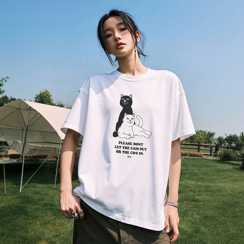 美国潮牌RIPNDIP贱猫中指猫纯棉T恤短袖KEEP THE CATS男女情侣款