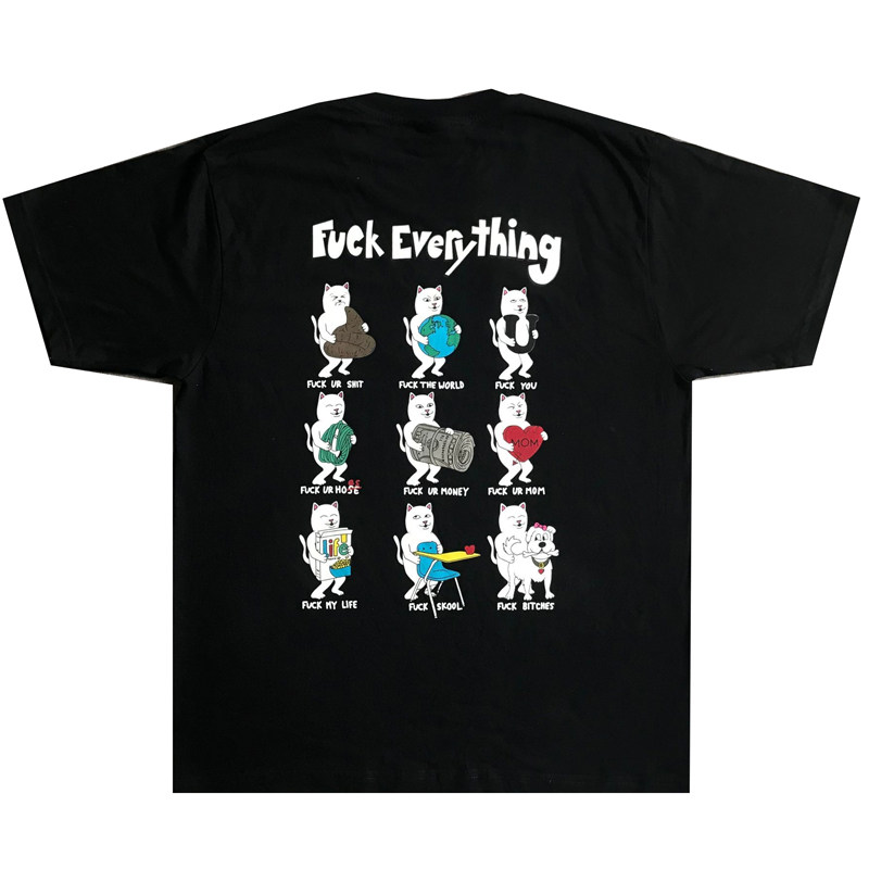 美国潮牌ripndip 贱猫中指猫短袖t恤 fuck everything 男女情侣款