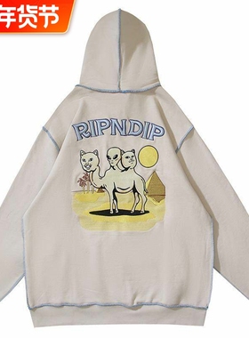 美国潮牌RIPNDIP贱猫卫衣全刺绣 男女情侣款 BARNUM骆驼 加绒外套