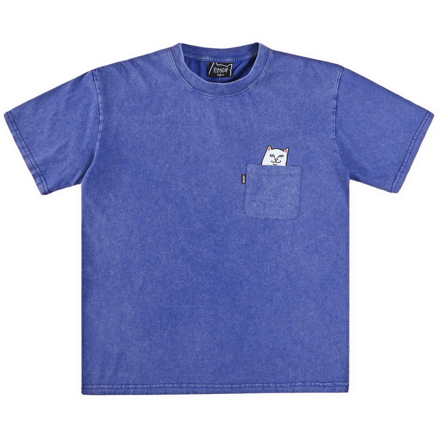 美国潮牌RIPNDIP贱猫口袋中指猫纯棉短袖T恤经典深蓝色男女情侣款