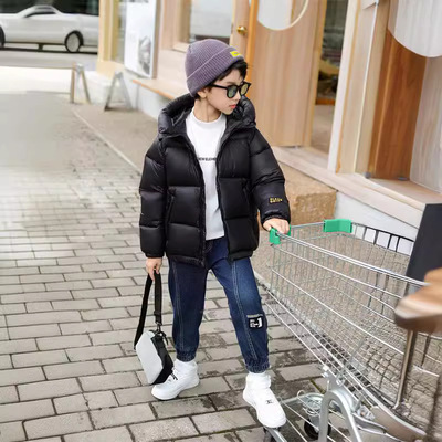 儿童黑金白鸭绒羽绒服加厚短款宝宝童装小火山面包款男童女童充绒