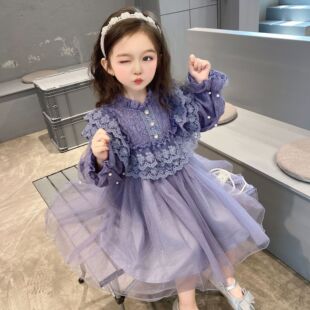 5春装4女童6长袖蕾丝花边公主裙7儿童装8小女孩长裙3岁紫色连衣裙