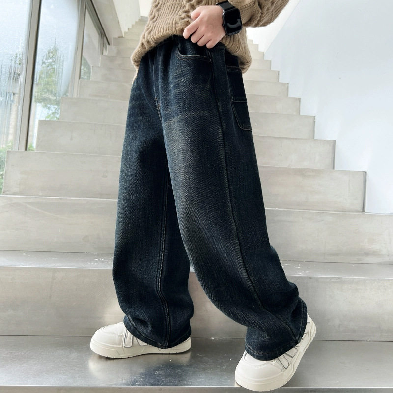 4冬款5男童加绒蓝色阔腿牛仔裤7儿童装8小男孩10直筒长裤9岁6宝宝