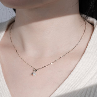 赫拉女神百分号项链珍珠颈链s925银锁骨链节日送女友吊坠生日礼物