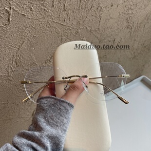 2025无框复古眼镜框防蓝光眼镜女近视可自配度数猫眼素颜神器平光