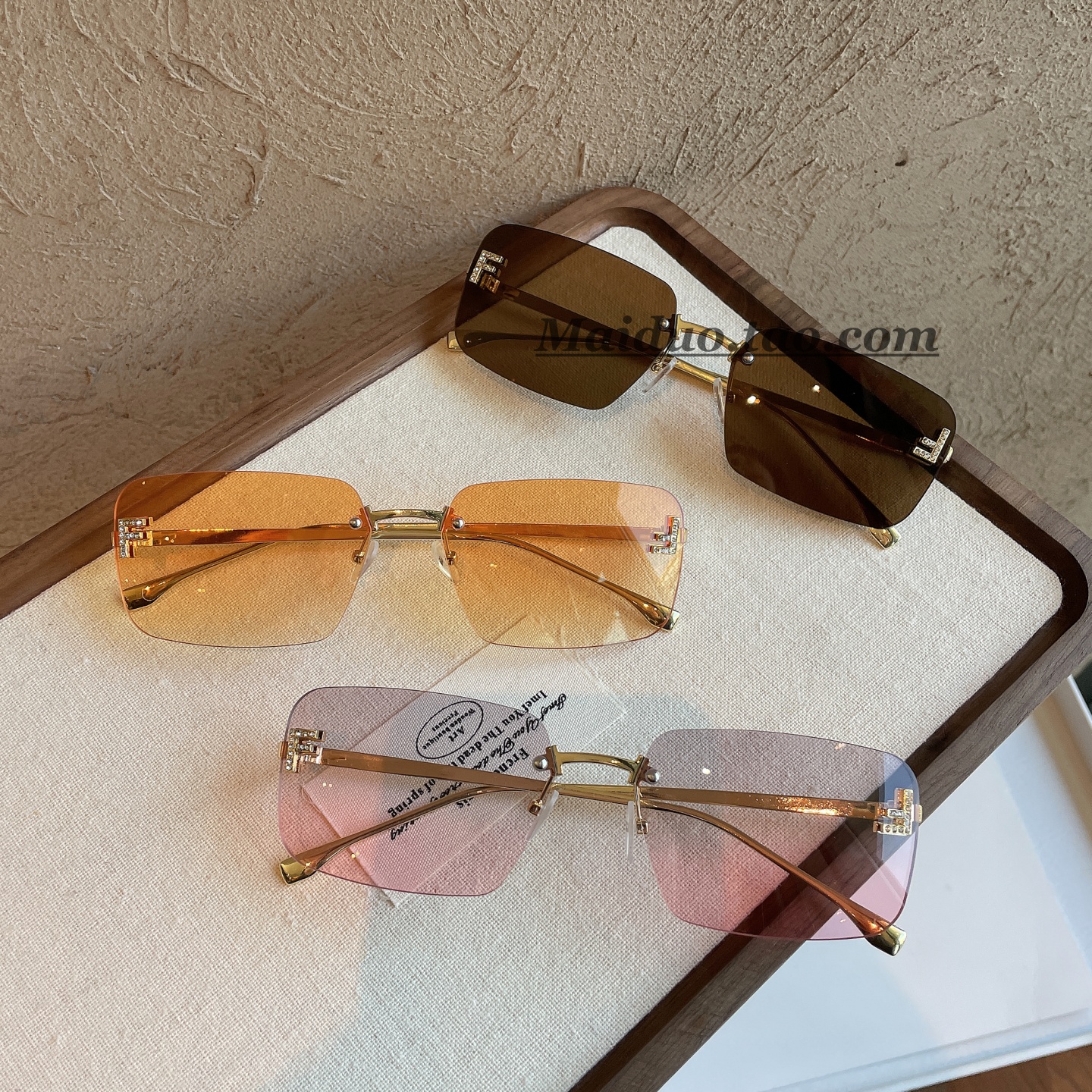 欧美复古无框茶色太阳眼镜