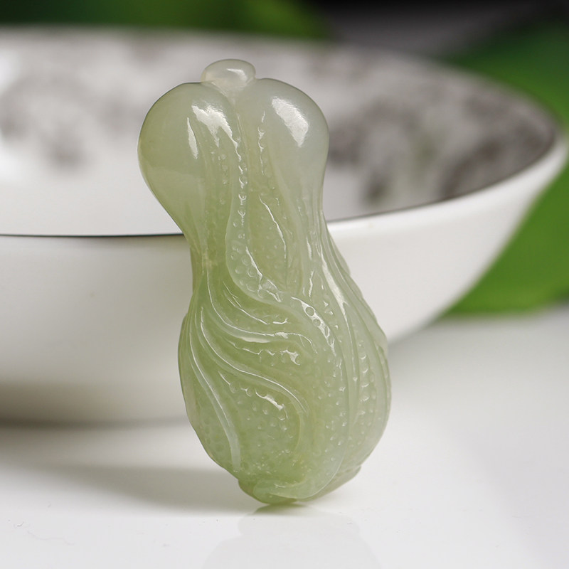 和田玉白菜吊坠男士玉坠全手工立体雕刻翠青玉白菜项链女毛衣链