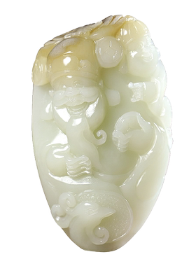 和田玉糖白俏色财神大把件