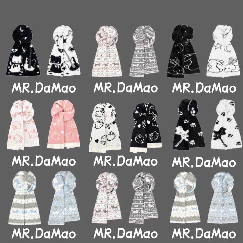 黑白双面毛绒围巾动物系列围巾女秋冬保暖防寒情侣护颈围脖男潮