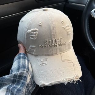 新款磨边刺绣字母水洗棒球帽复古做旧鸭舌加长百搭男女款遮阳帽子