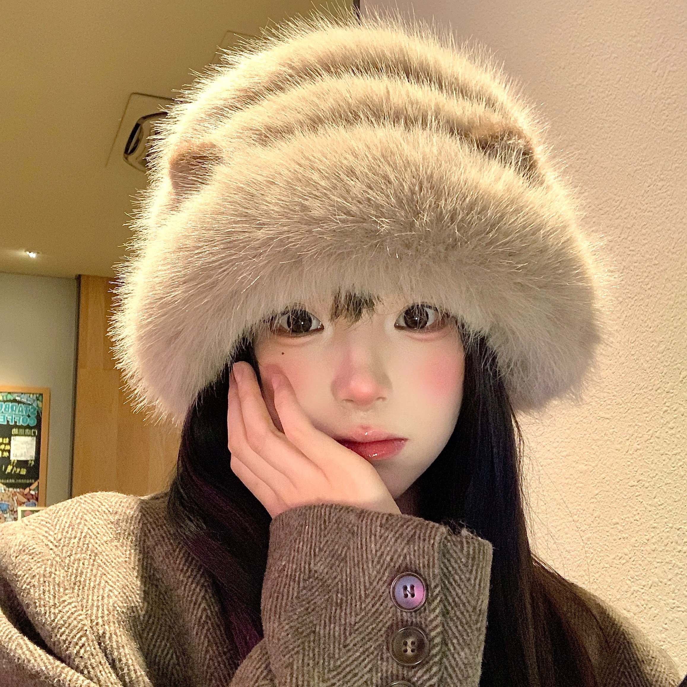 可爱猫咪耳朵渔夫帽女冬季2025新款防寒保暖毛绒帽子大头围盆帽,服饰配件/皮带/帽子/围巾,帽子,淘宝优惠券,粉丝福利购,淘宝优惠卷