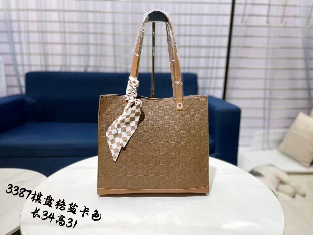 3387纯色休闲时尚潮流丝巾单肩三层托特包
