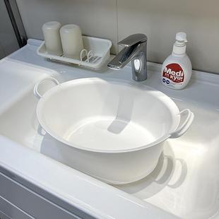 白色椭圆塑料脸盆洗衣盆加厚带提手塑料洗衣服盆深型