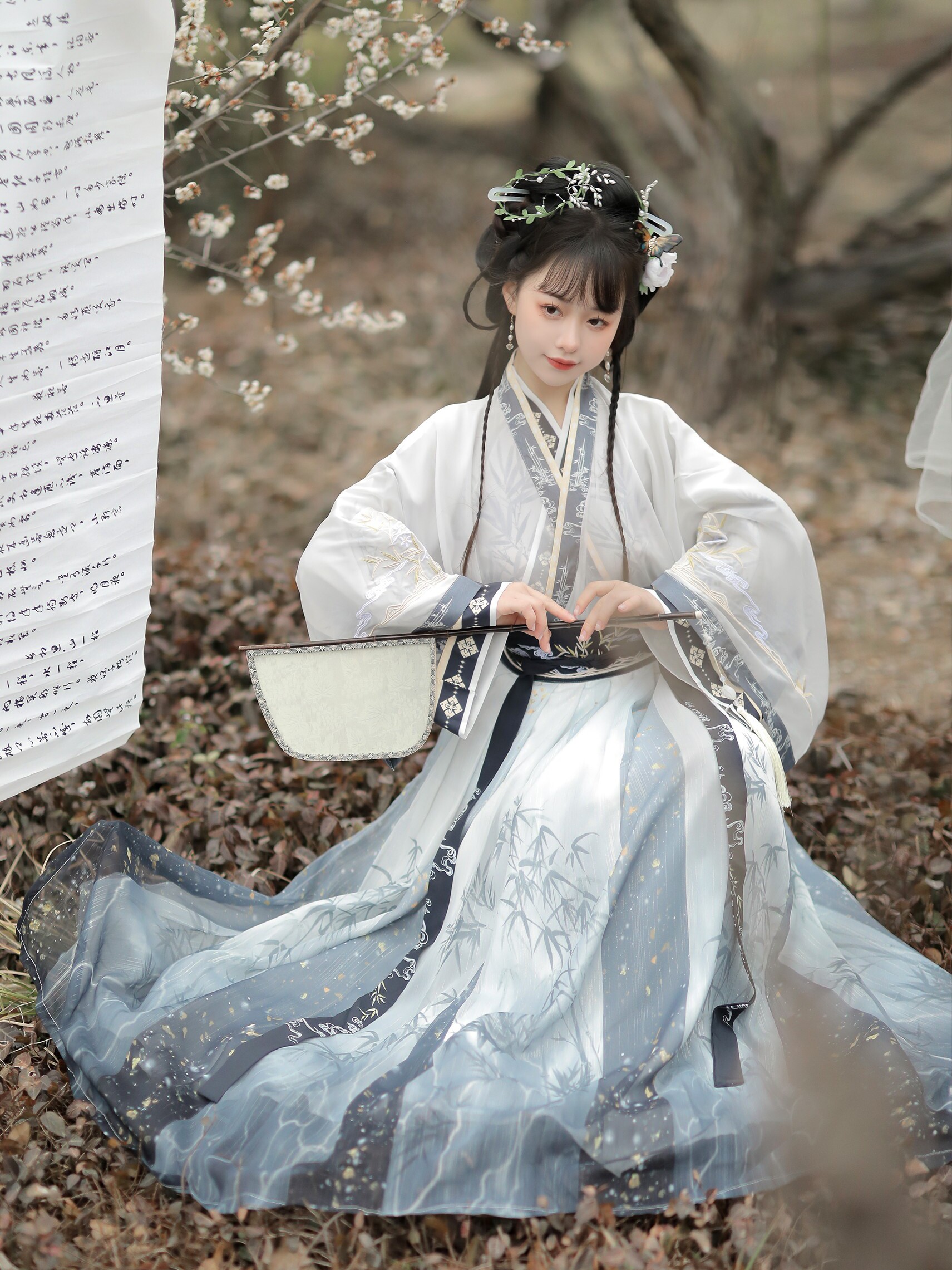 原创正品汉服墨竹女魏晋制印花交领齐腰绣花襦裙中国风日常套装夏