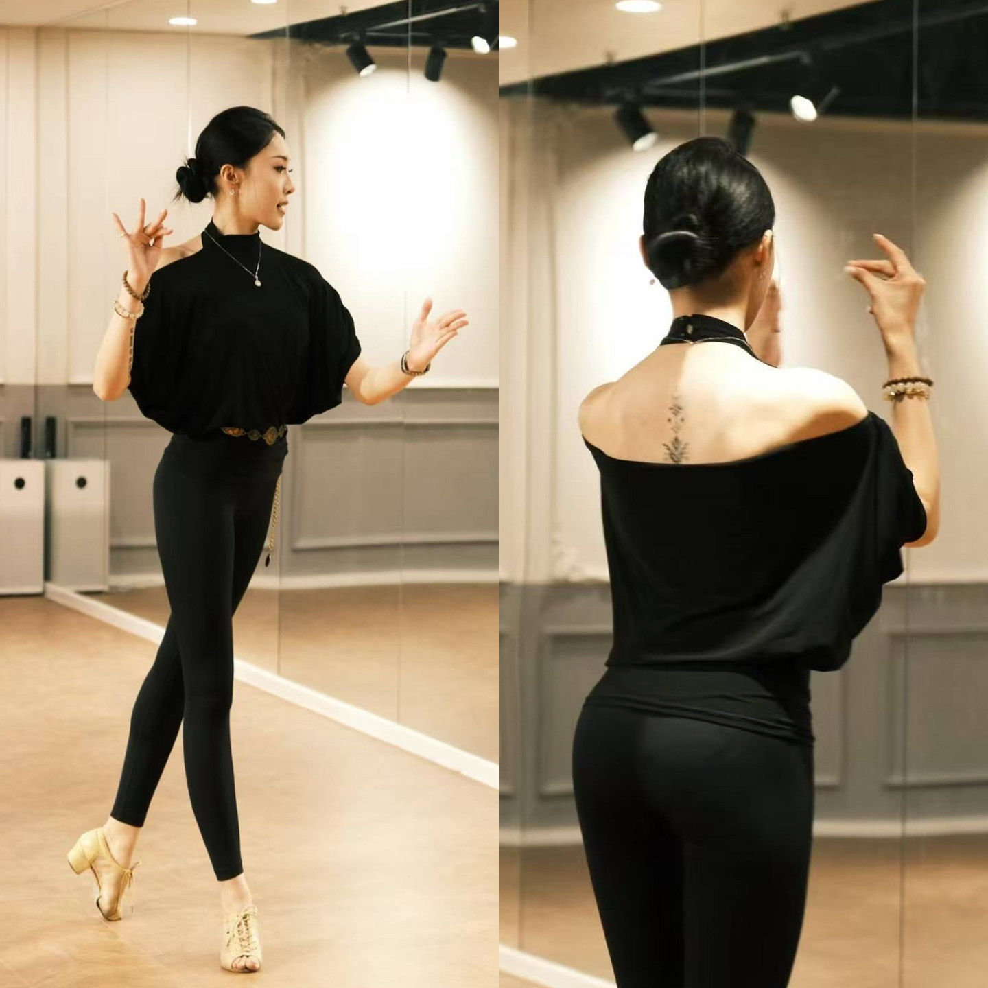 ZS荡领美背 拉丁舞性感修身蝙蝠女中袖练舞上衣摩登舞练功服 Y406
