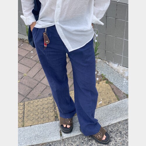 韩国代购亚麻薄款单掐褶休闲西裤
