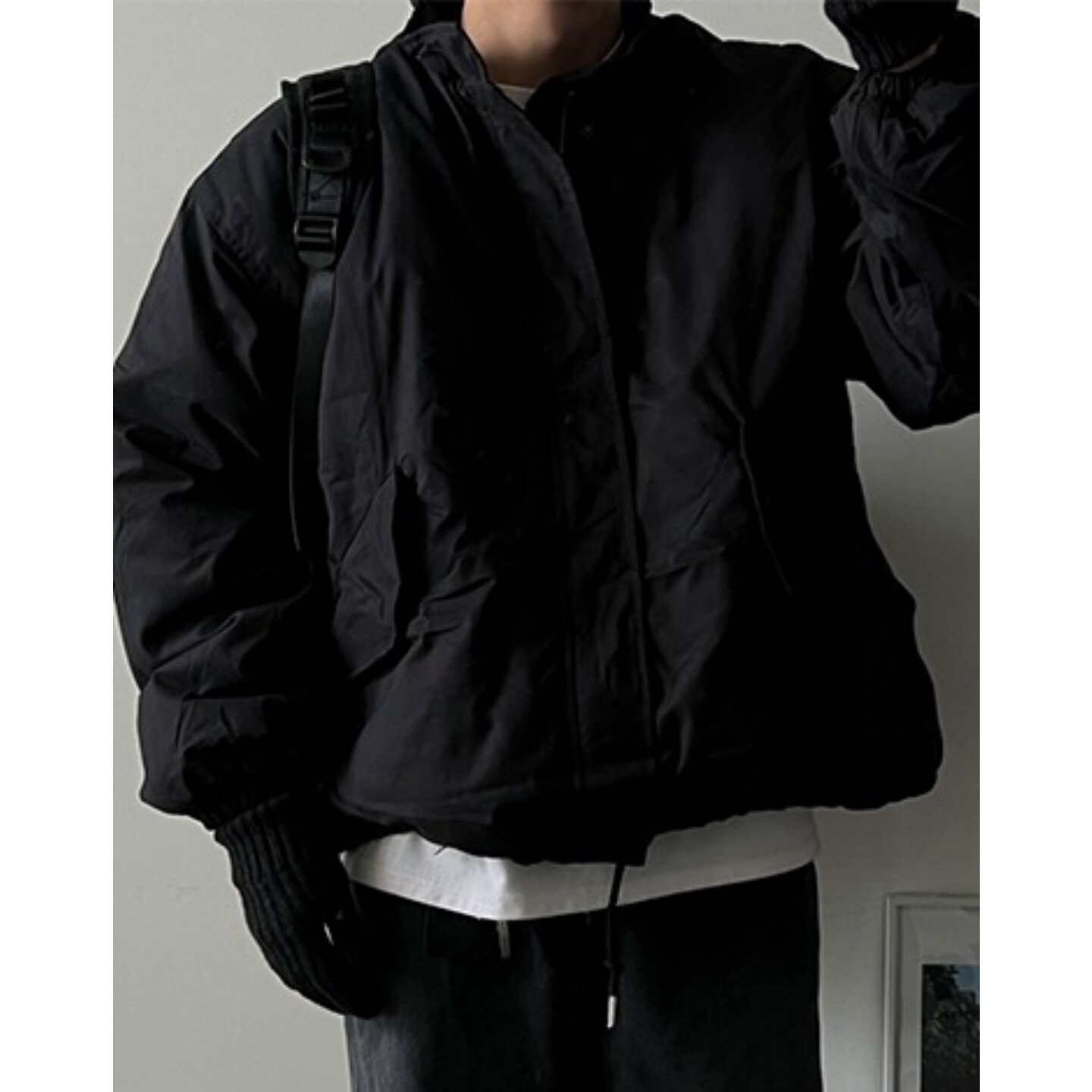MRDONG韩国代购东大门男装立领翻盖口袋宽松休闲抽绳棉服夹克外套