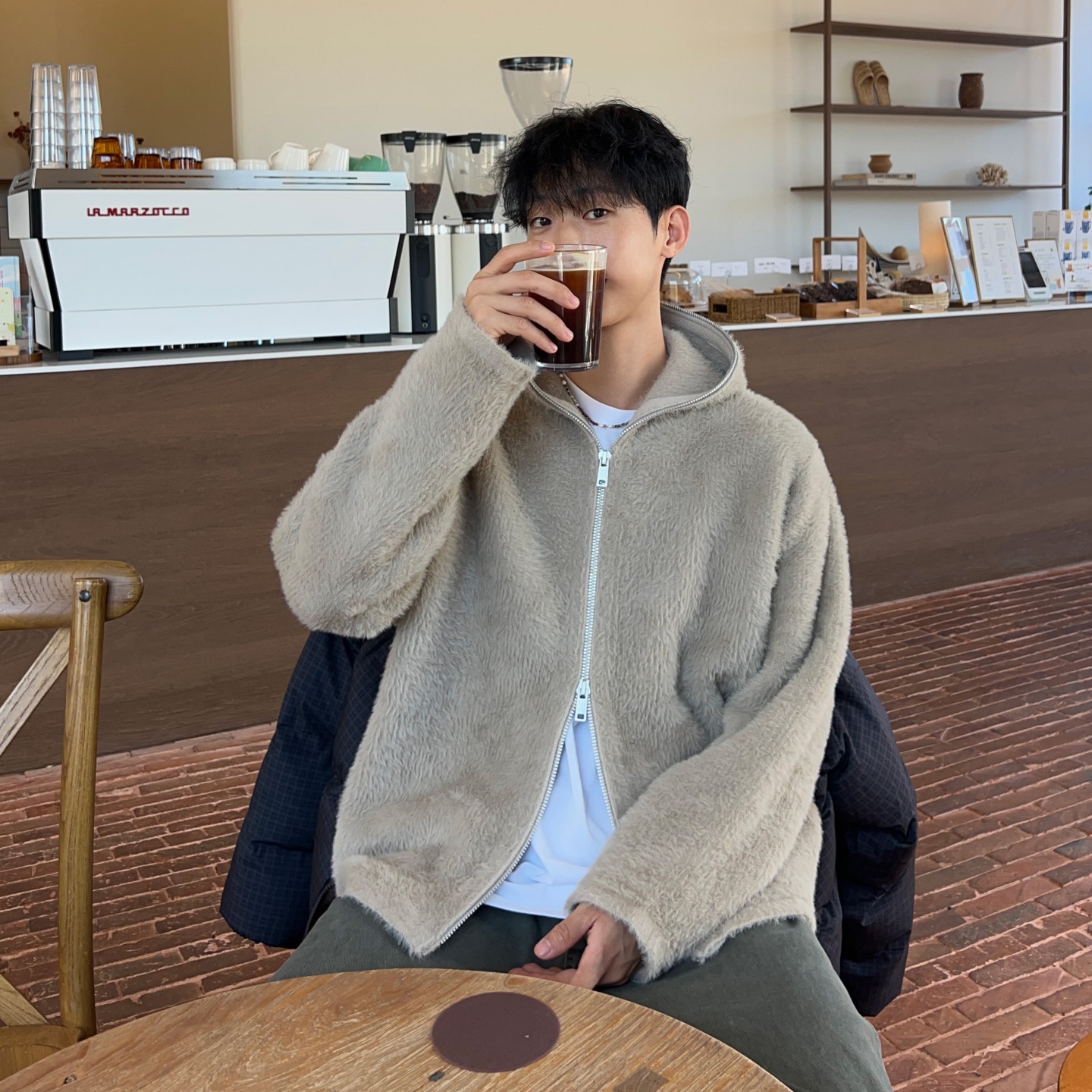 韩国男装水貂绒质感毛绒绒外套