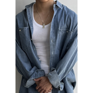 衬衫 水洗牛仔长袖 宽廓形做旧质感层次设计师 男装 MRDONG韩国代购