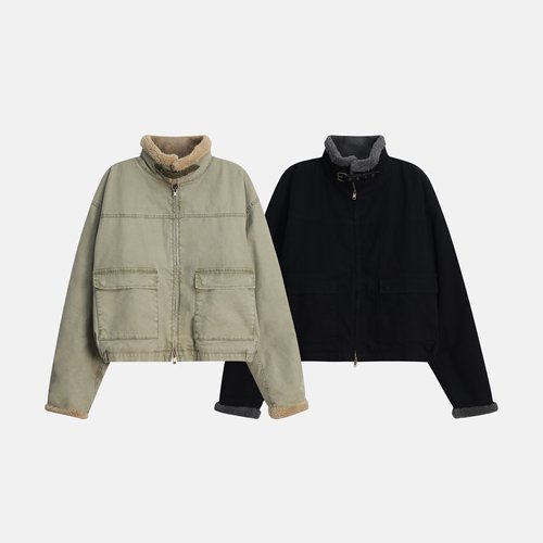 韩国代购纯棉羊羔毛内衬拉链外套