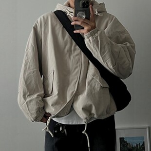 MRDONG韩国代购东大门直播男女减龄学院鱼尾开衩连帽阔版棉服外套